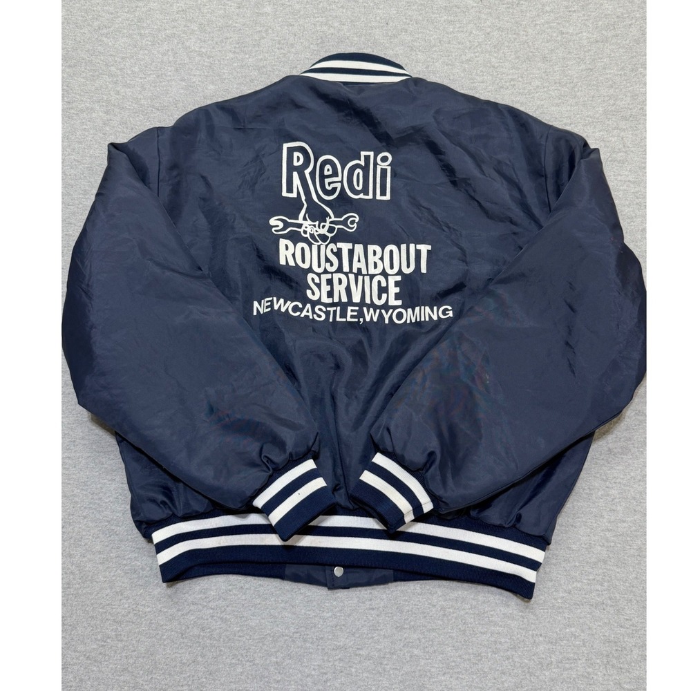 Vintage Swingster Satin Bomber Jacket Mens XL Navy Made in USA Workwear